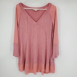 Weekend Suzanne Betro Pink V Neck 3/4 Sleeve Women's Tunic Top Shirt Size 1X